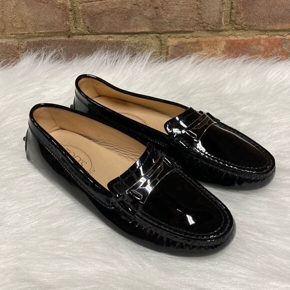 Tod’s Black Patent Driving MoccasinLoafer Size 7 NEW - Picture 1 of 9